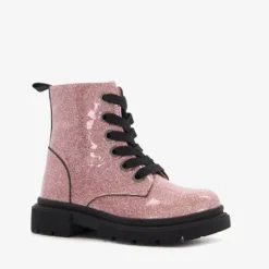TwoDay Leren meisjes veterboots roze glitters Hot
