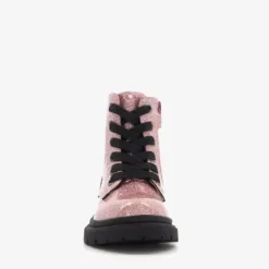 TwoDay Leren meisjes veterboots roze glitters Hot