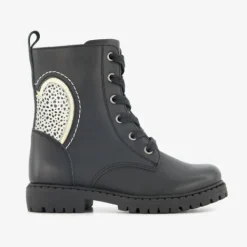 Stap Leren meisjes veterboots met hartje zwart