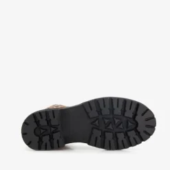 Braqeez Leren meisjes veterboots met panterprint bruin Best