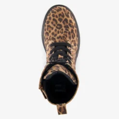 Braqeez Leren meisjes veterboots met panterprint bruin Best