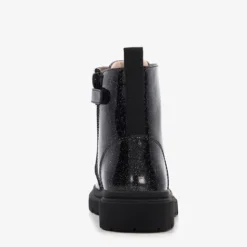 TwoDay Leren meisjes veterboots met glitter zwart Outlet