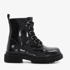 TwoDay Leren meisjes veterboots met glitter zwart Outlet