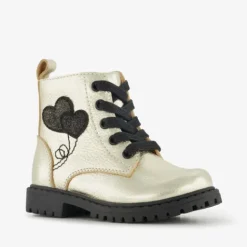 Stap Leren meisjes veterboots met hartjes goud zwart Sale