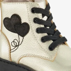 Stap Leren meisjes veterboots met hartjes goud zwart Sale