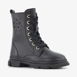 Groot Leren meisjes veterboots zwart Discount