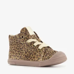 Groot Leren meisjes veterschoenen met panterprint bruin Outlet