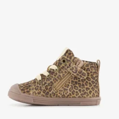 Groot Leren meisjes veterschoenen met panterprint bruin Outlet