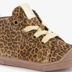 Groot Leren meisjes veterschoenen met panterprint bruin Outlet