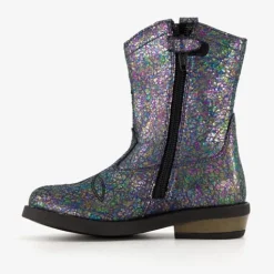 Braqeez Leren meisjes western boots zwart metallic Best