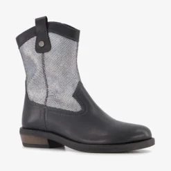 Braqeez Leren meisjes western boots zwart zilver Hot