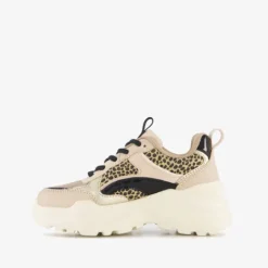 Blue Box Meisjes dad sneakers met panterprint details beige