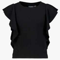 TwoDay Meisjes rib T-shirt met ruches zwart Clearance