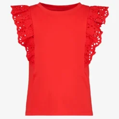 TwoDay Meisjes T-shirt met broderie mouwen rood Sale