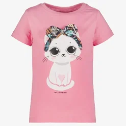 TwoDay Meisjes T-shirt met kat en strik roze