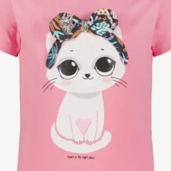 TwoDay Meisjes T-shirt met kat en strik roze