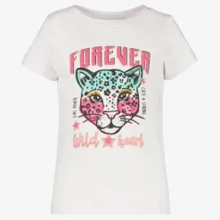 TwoDay Meisjes T-shirt met panter wit New