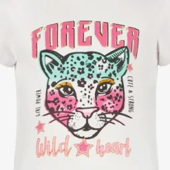 TwoDay Meisjes T-shirt met panter wit New