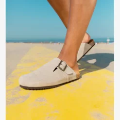 Hush Puppies Suede dames clogs taupe Discount