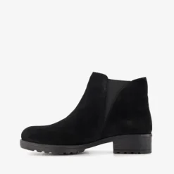 Harper Suede dames enkellaarsjes lage hak zwart New