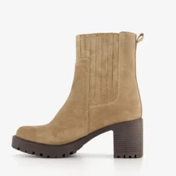 Harper Suede dames enkellaarsjes met hak beige Outlet