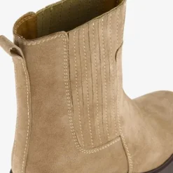 Harper Suede dames enkellaarsjes met hak beige Outlet