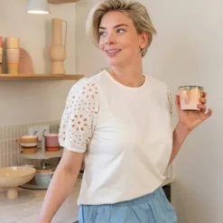 TwoDay T-shirt met broderie mouwen wit Outlet