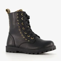 Blue Box Zwarte meisjes veterboots gouden studs Best