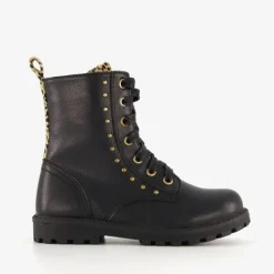 Blue Box Zwarte meisjes veterboots gouden studs Best
